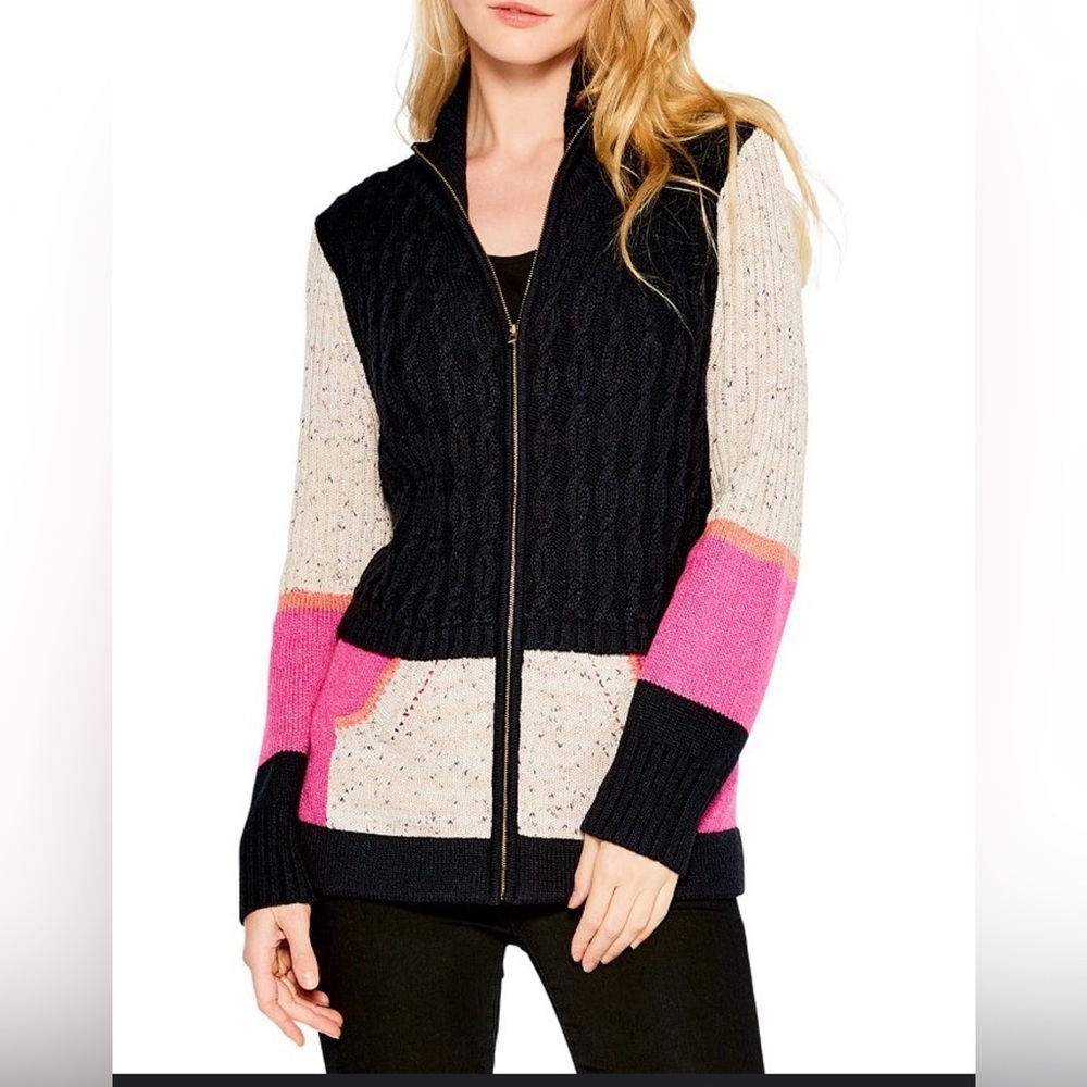NIC+ZOE Black and Pink Colorblock Cardigan size PM preppy